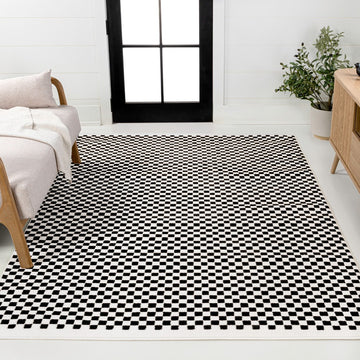 Finn High-Low Modern Minimalist Checkered Monotone Indoor/Outdoor Area Rug